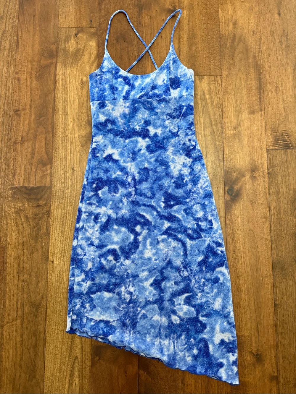 Vintage GUESS Y2K Cloud Wash Asymmetric Lettuce Hem Slip Dress Blue